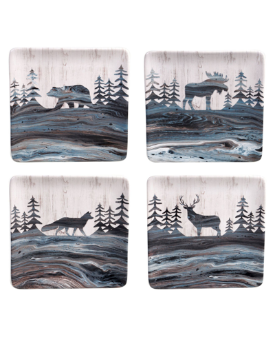 Certified International Set Of 4 Fluidity Lodge Dessert Plates In Multicolor