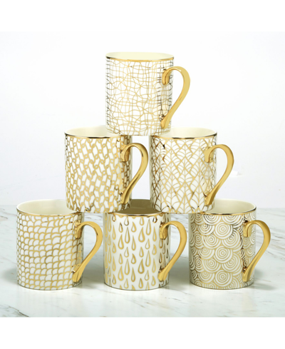 Certified International Gold Plated Mosaic Mugs Set Of 6 In White