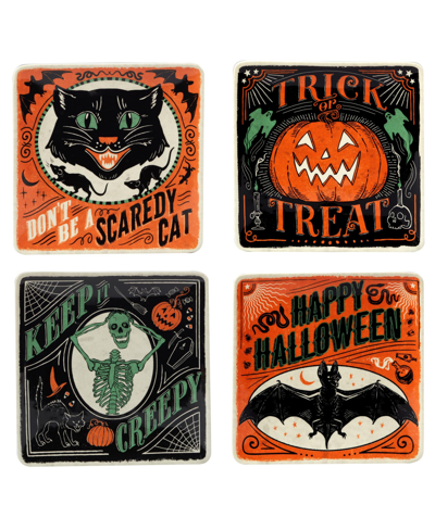 Certified International Scaredy Cat Set Of 4 Dessert Plates In Multicolor