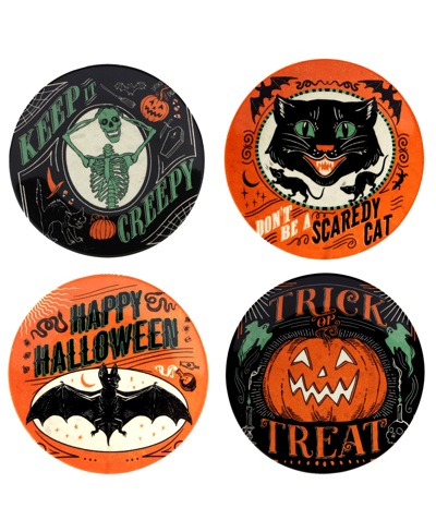 Certified International Scaredy Cat Set Of 4 Canape Plates In Multicolor