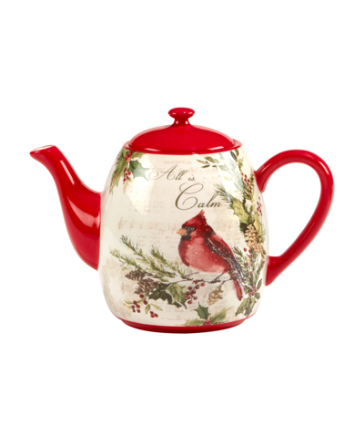 Certified International Silent Night Teapot In Red And White