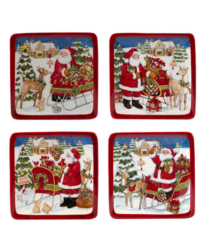 Certified International Santa's Workshop 4 Piece Canape Plate Set In Blue