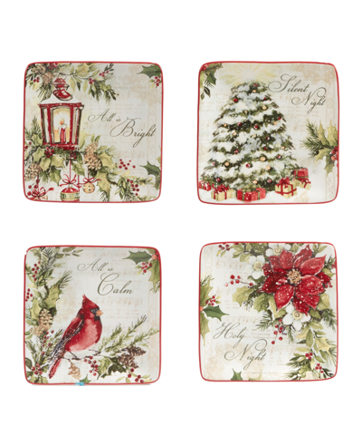 Certified International Silent Night Set Of 4 Canape Plates In Red And White