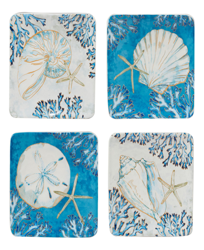 Certified International Playa Shells Set Of 4 Canape Plates In Multicolor