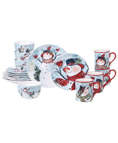 Certified International Watercolor Snowman 16pc Dinnerware Set In Blue