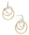 GIANI BERNINI TRICOLOR INTERLOCKING CIRCLE DROP EARRINGS IN STERLING SILVER, 18K GOLD-PLATE & 18K ROSE GOLD-PLATE,