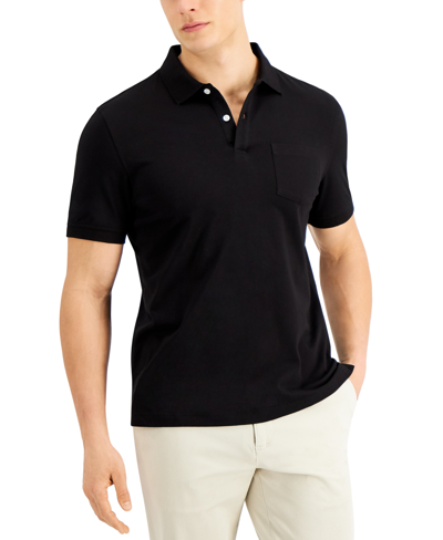 Club Room Men's Solid Jersey Polo With Pocket, Created For Macy's In Deep Black