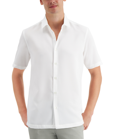 Alfani Men's Short-sleeve Solid Textured Shirt, Created For Macy's In Bright White