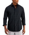 Alfani Men's Classic-fit Heathered Jersey-knit Button-down Shirt, Created For Macy's In Black