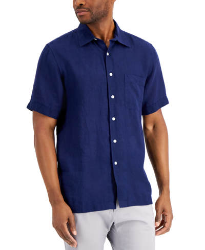 Club Room Men's 100% Linen Shirt, Created For Macy's In Navy Blue