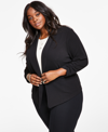 Bar Iii Trendy Plus Size Knit Drape-front Blazer, Created For Macy's In Black