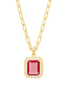 Macy's Simulated Ruby Cubic Zirconia Emerald-cut Paperclip Pendant 18" Gold Plate Necklace In Multi