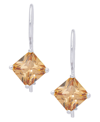 Macy's Simulated Gemstone Square Lever Back Silver Plate Earrings In Brown