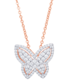 Macy's Cubic Zirconia Butterfly Necklace In Fine Rose Gold Plate Or Fine Silver Plate In Pink