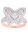Macy's Cubic Zirconia Butterfly Ring In Fine Rose Gold Plate Or Fine Silver Plate In Pink