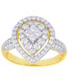 Macy's Cubic Zirconia Pear Halo Ring In Fine Gold Plate Or Fine Silver Plate In Gold