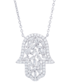 Macy's Cubic Zirconia Hamsa Hand Necklace In Fine Silver Plate In Silver