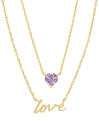 Macy's Amethyst Heart & Love Layered Necklace (3/8 Ct. T.w.) In 14k Gold-plated Sterling Silver, 13-1/2" +
