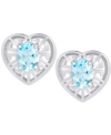 Macy's Blue Topaz Greek Key Openwork Heart Stud Earrings (2 Ct. T.w.) In Sterling Silver In Silver