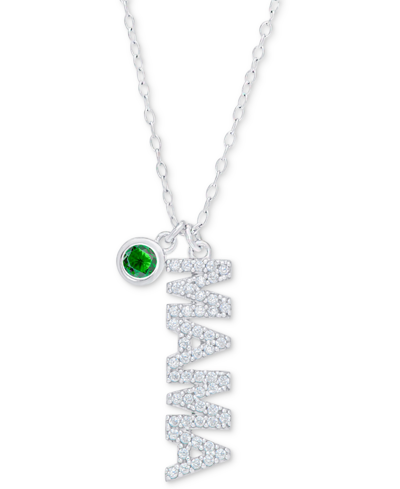 Macy's Blue Topaz (1/2 Ct. T.w.) & Cubic Zirconia Bezel Stone & Mama 18" Pendant Necklace In Sterling Silve In Green Quartz