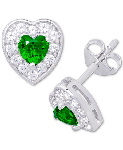 Macy's Green Quartz (3/8 Ct. T.w.) & Lab-created White Sapphire (1/3 Ct. T.w.) Halo Heart Stud Earrings In