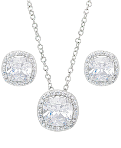 Macy's Women's Fine Silver Plated White Cubic Zirconia Cushion Halo Set, 3 Pieces