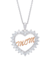 Macy's Women's Fine Silver Plated Cubic Zirconia Rose Colored Mom Pendant Necklace In Gray