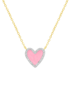 MACY'S DIAMOND PINK ENAMEL HEART "LOVED" 18" PENDANT NECKLACE (1/8 CT. T.W.) IN 14K GOLD-PLATED STERLING SI