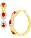 Macy's Lab-created Ruby (2-1/10 Ct. T.w.) & Cubic Zirconia Medium Hoop Earrings In Gold-plated Brass, 1.1" In Red