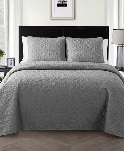 Vcny Home Caroline Embossed 3-piece King Quilt Set In Gray