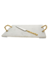Classic Touch White Marble Bread Board With Wooden Deisgn Handles In White