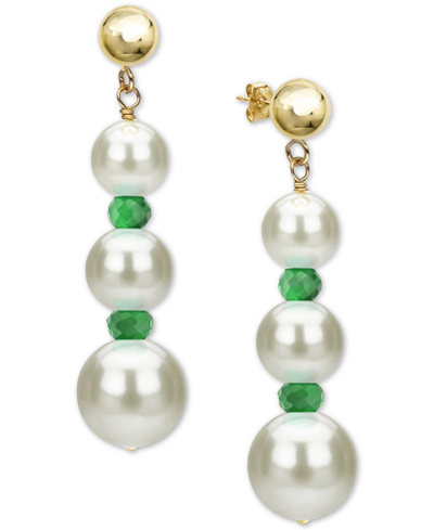 Macy's Cultured Freshwater Pearl (5-9mm) & Ruby (1-3/8 Ct. T.w.) Graduated Drop Earrings In 14k Gold (also In Emerald