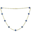 Macy's Green Jade Bead Paperclip Link Collar Necklace In Gold-plated Sterling Silver, 18" + 2" Extender, (a In Blue