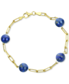 Macy's Onyx Bead Paperclip Link Bracelet In 18k Gold-plated Sterling Silver (also In Turquoise, Lapis Lazul In Blue