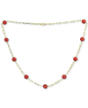 Macy's Green Jade Bead Paperclip Link Collar Necklace In Gold-plated Sterling Silver, 18" + 2" Extender, (a In Red