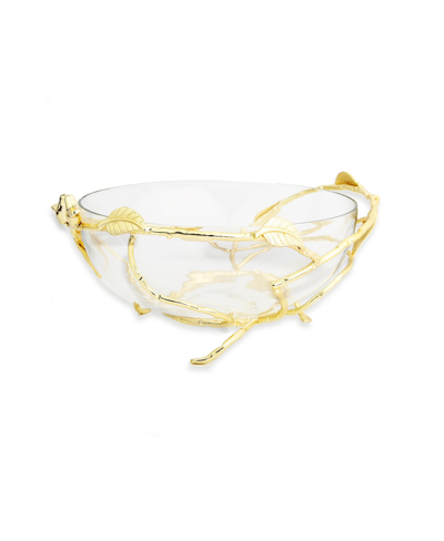 Classic Touch 11"d Glass Bowl With Gold Twig Base In Brown