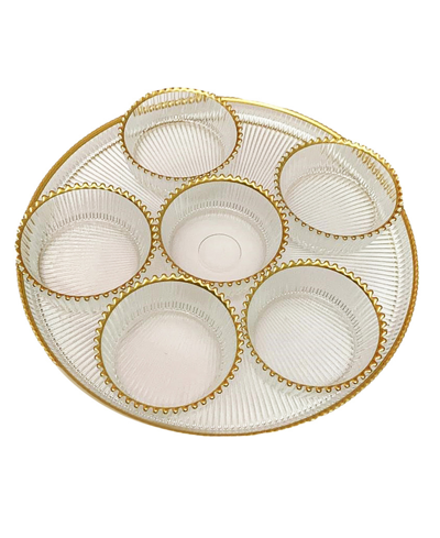 Classic Touch 12" Seder Tray With Beaded Rim And Bowls Set, 7 Pieces In Gold