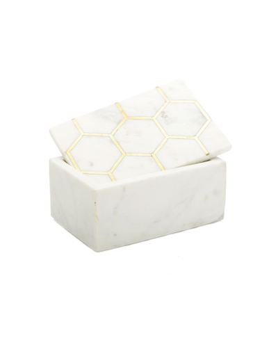 Classic Touch Marble Decorative Box With Hexagon Design On Cover Set, 2 Piece In Multi