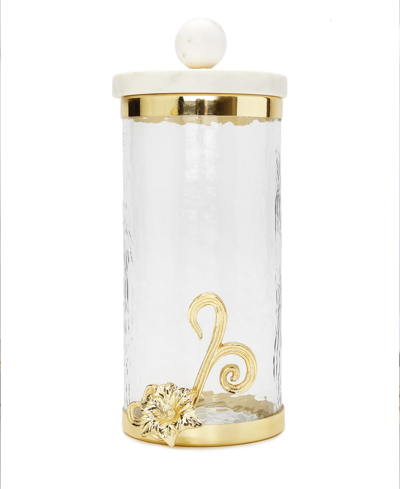 Classic Touch Glass Canister With Design And Marble Lid, Large In Gold-tone