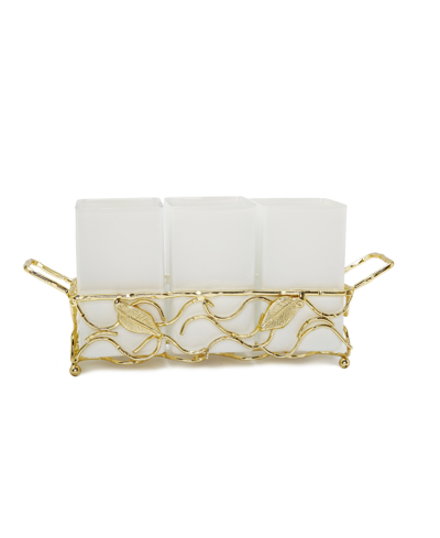 Classic Touch Leaf Cutlery Holder With White Inserts In Gold