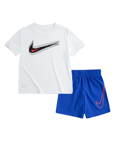 Nike Baby Boys Swoosh Logo Shirt And Shorts, 2 Piece Set In Hyper Royal