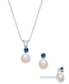 Macy's Cultured Freshwater Pearl (6mm-7mm) & Ruby (1/2 Ct. T.w.) 18" Pendant Necklace & Stud Earrings Set I In Blue