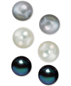 Macy's Cultured Freshwater Pearl (8mm) 3 Stud Set In White, Grey & Peacock In Sterling Silver In Silver