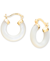 Macy's White Mother Of Pearl Tube Hoop Earrings In 18k Gold Over Sterling Silver In Gold