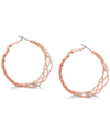 GUESS ROSE GOLD-TONE 1 1/2" TWISTED LATTICE MEDIUM HOOP EARRINGS