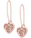 Guess Rose Gold-tone Pave Heart Logo Drop Earrings In Gold
