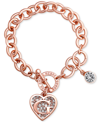 Guess Rose Gold-tone Link Charm Bracelet In Gold