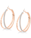 GUESS ROSE GOLD-TONE 2" GLITTER DOUBLE HOOP EARRINGS