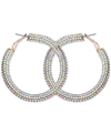 Guess Silver-tone And Aqua Sparkle Hoop Earring In Ivory/cream