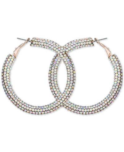Guess Silver-tone And Aqua Sparkle Hoop Earring In Crystal